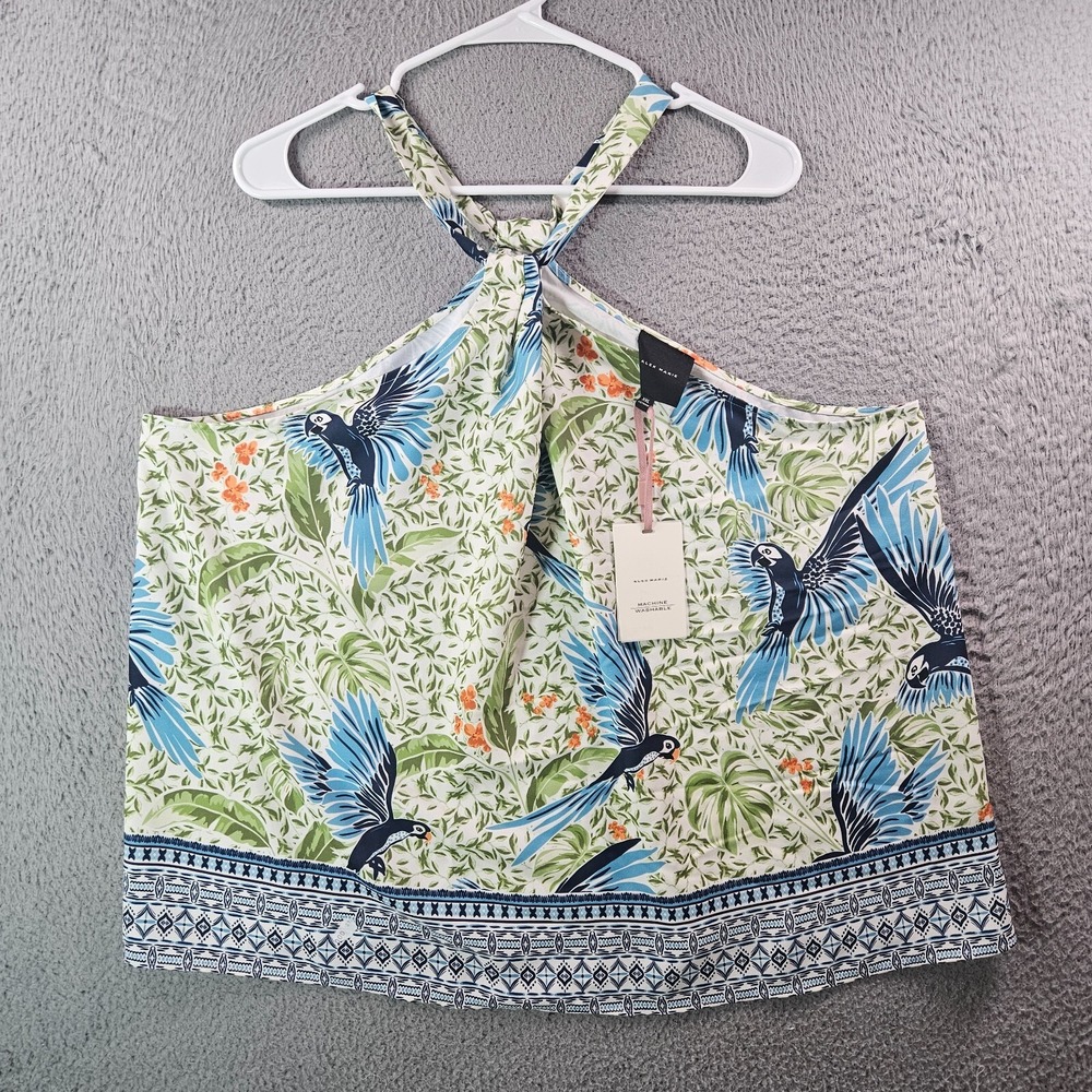 NWT Alex Marie Halter Top Women XXL Bird Garden Leaf Print Tank Top Preppy